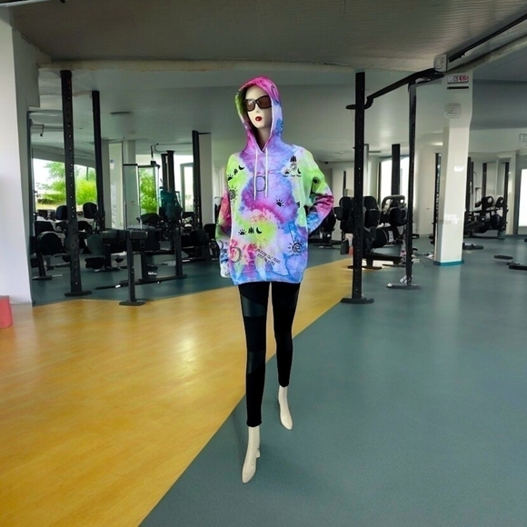 Women’s Hoodie Graffiti Tie Dye Jumper Hooded Sweater Multicolor Sweatshirt Top - Picture 2 of 9